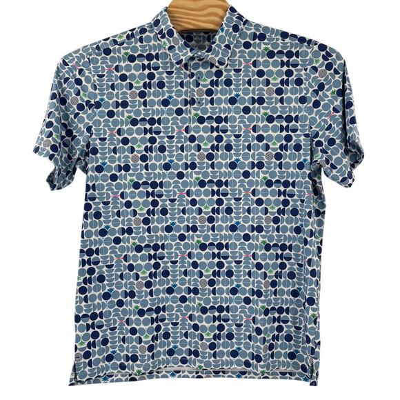 Tommy Bahama Island Zone Large Blue Circle Patterned Short Sleeve Polo Shirt - Picture 5 of 6